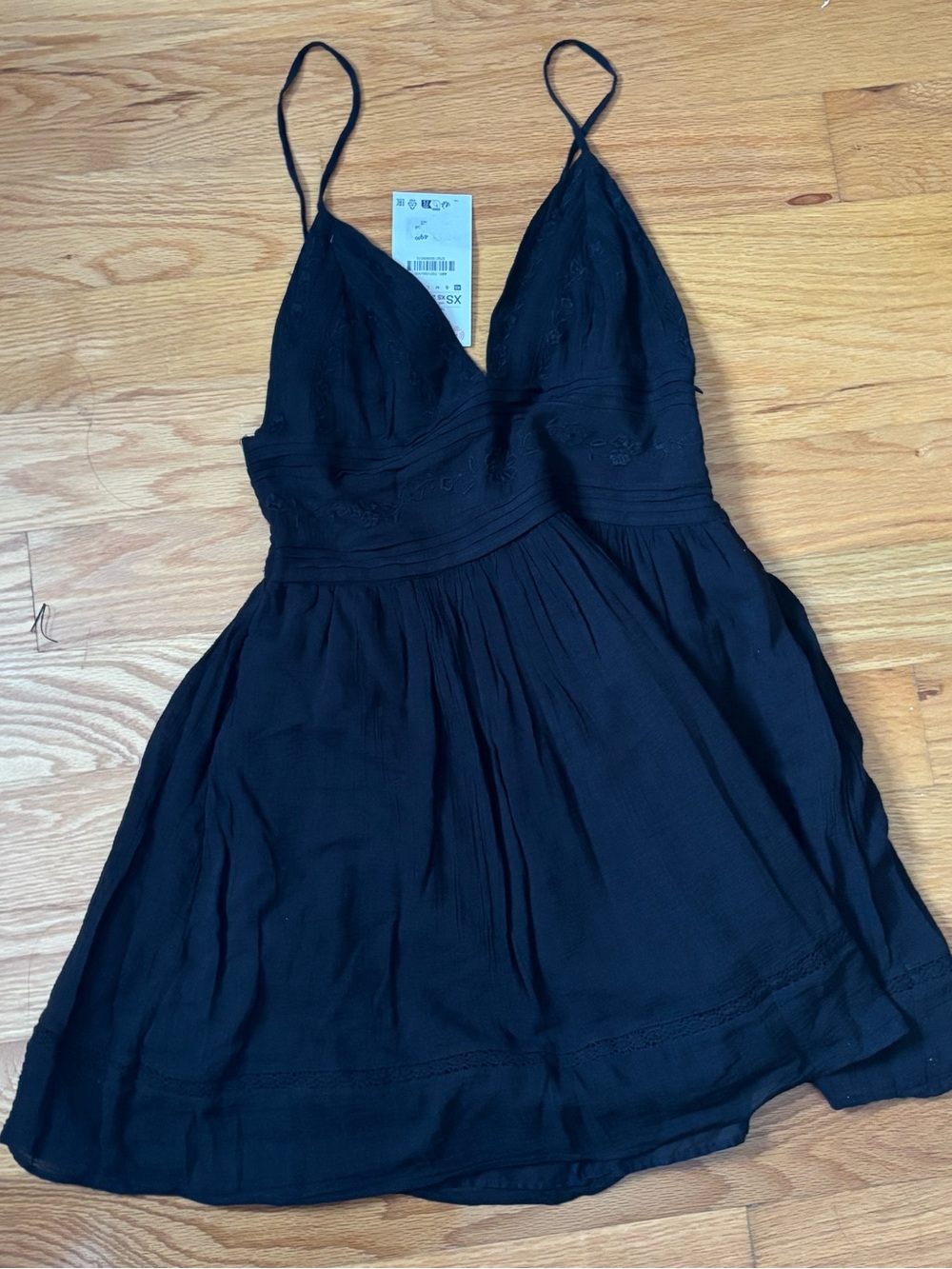 Zara Black Spaghetti-Strap V-Neck Mini Dress